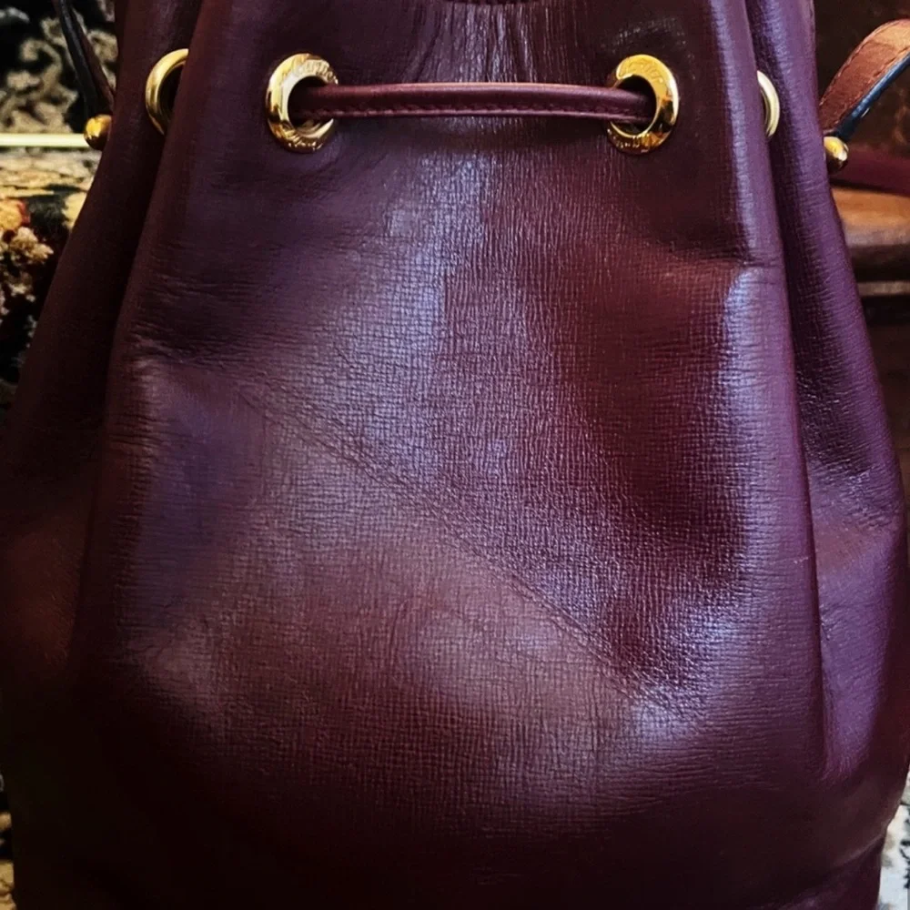 CARTIER Ox Blood Burgundy Rouge Leather Drawstring Bucket Bag -VINTAGE OLD MONEY - Picture 6 of 8